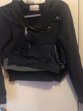Black Cropped Zip-Up Hoodie Jacket
